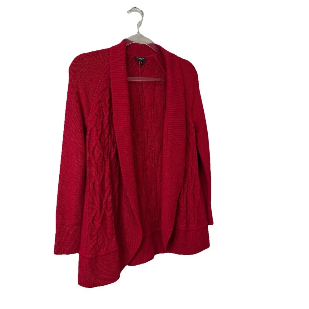 Talbots Cardigan Sweater Womens Petite Size M Red Knit Long Sleeves Wool Blend